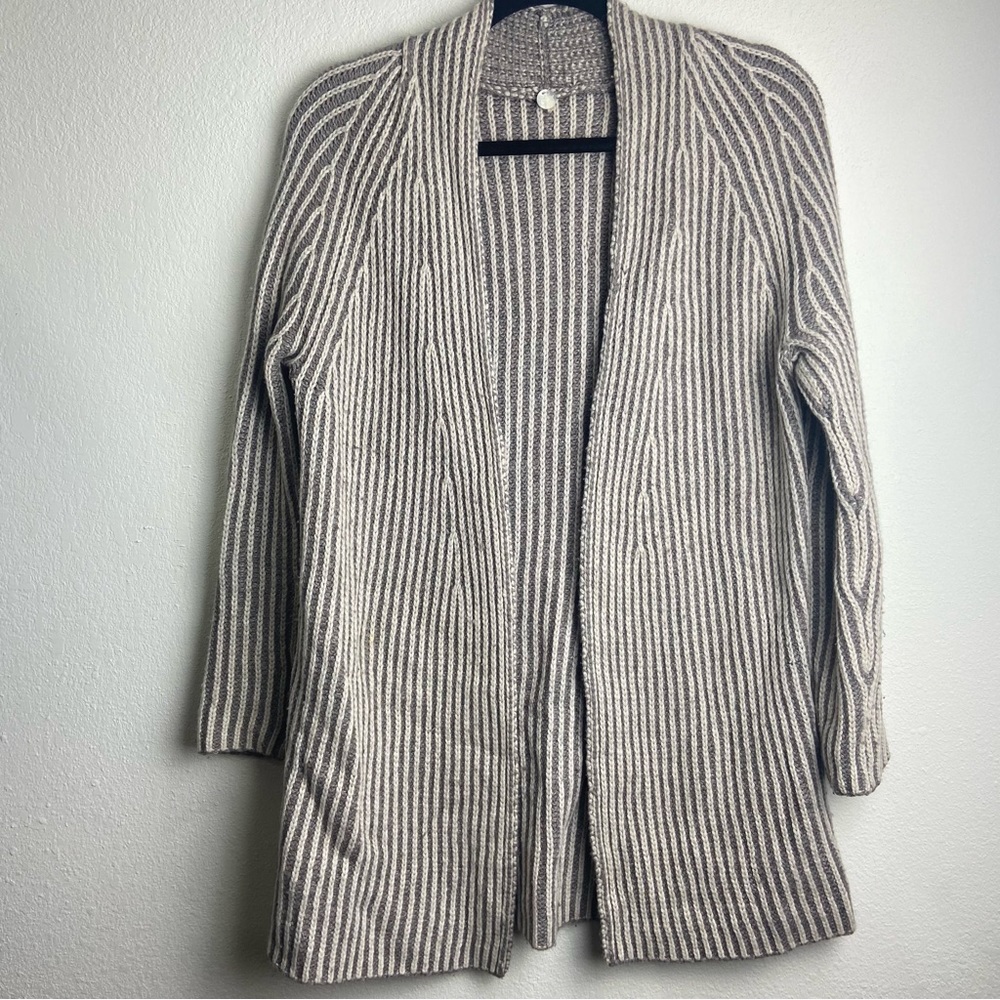 Margaret O'Leary Ivory Taupe‎ Cashmere Blend Cardigan Sweater Medium Open Front